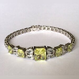 Statement 925 Sterling Silver Chartreuse Swarovski Crystal Bracelet